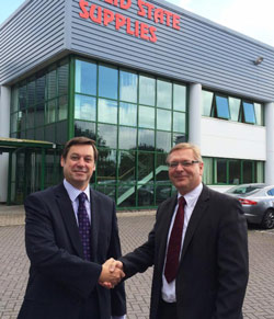 Plessey’s regional sales director David Owen (left) and Solid State Supplies’ managing director John Macmichael (right). 
