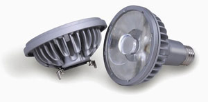 Soraa’s new AR111 and PAR30 full-visible-spectrum large LED lamps. 
