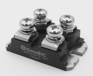 GeneSiC's 1200V/20mΩ SiC junction transistor-rectifier co-packaged in an isolated SOT-227 package providing separate gate source and sink capability. 