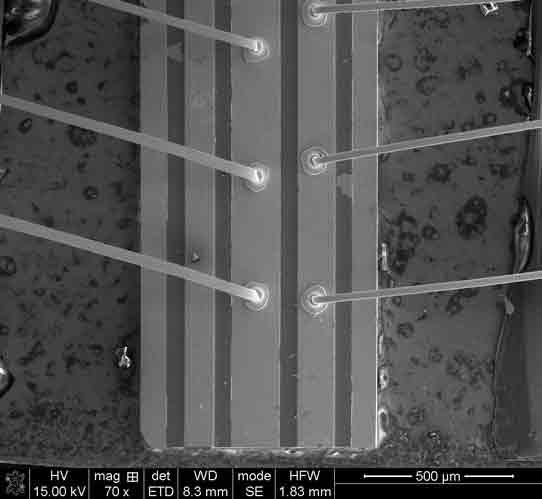 Scanning electron microscope image of terahertz quantum cascade laser