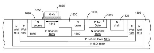 Figure 3: (SOMOS’ patent US9627374) Electronic circuits including a MOSFET and a dual-gate JFET. 