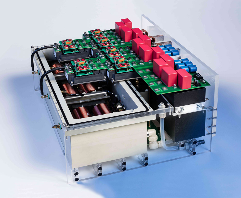 A 250kVA inverter stack with 3.3kV SiC-transistors developed at Fraunhofer ISE. 