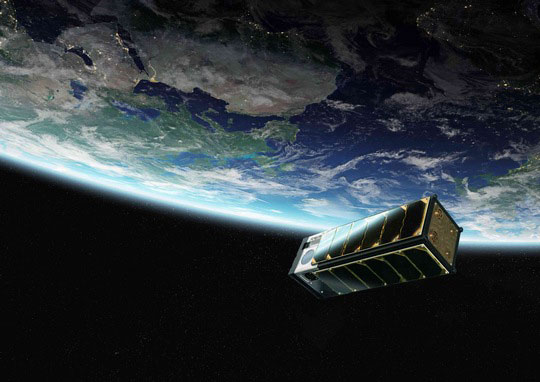 The W-band receive module is intended to enable low-noise data transmission in satellite communications in the future — such as in the W-Cube nanosatellite pictured. © Fraunhofer IAF
