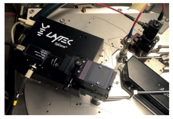Figure 1: LayTec's EpiCurve TT mounted on an Aixtron CCS UVC reactor customized for 2D material depositions (courtesy of Aixtron Ltd.). 