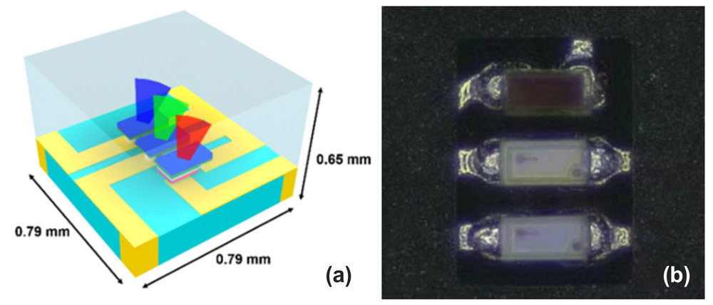 Figure 2: (a) 3D perspective view of μLEDP internal package structure. (b) Microscope image.