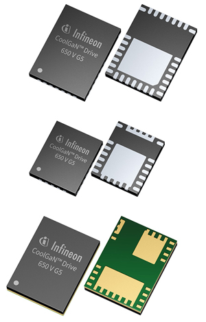 Infineon’s CoolGaN Drive product family consists of the CoolGaN Drive 650V G5 single switches, integrating one transistor plus gate driver, as well as the CoolGaN Drive HB 650V G5 devices, combining two transistors with integrated high- and low-side gate drivers. 