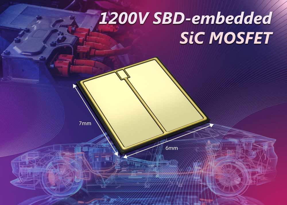 Toshiba’s X5M007E120, a bare die 1200V SiC MOSFET that delivers both low on-resistance and high reliability for automotive traction inverters. 