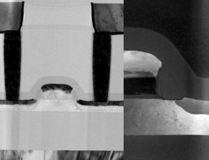 TEM cross section of 600°C RF switch processed on standard TR commercial wafer. (Photo: Julie Loche/STMicroelectronics.) 