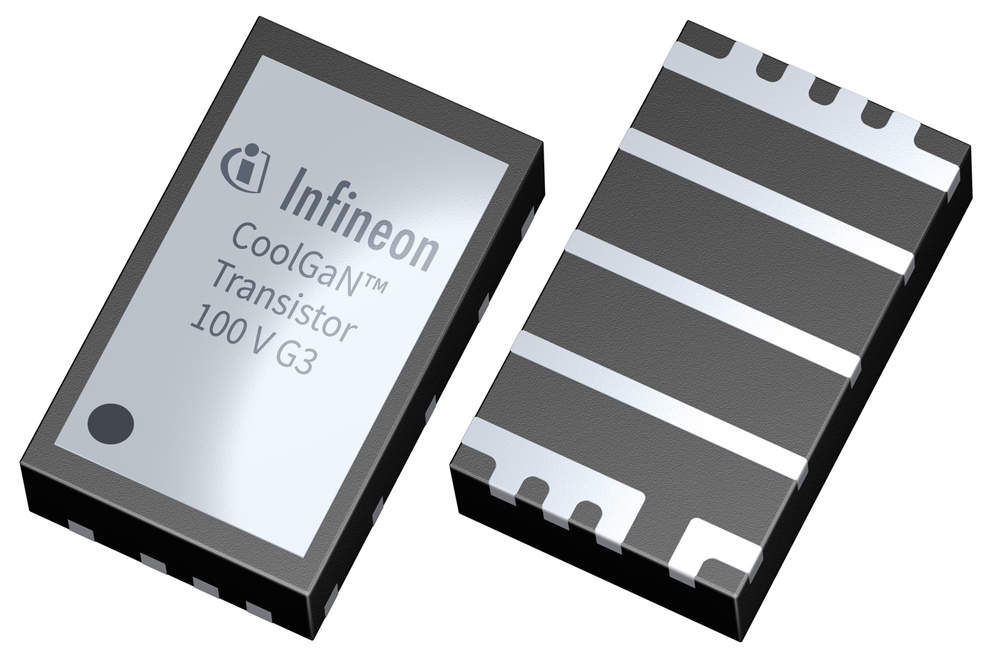 Infineon’s 100V normally-off E-mode CoolGaN transistor in a PQFN-3x5 package. 