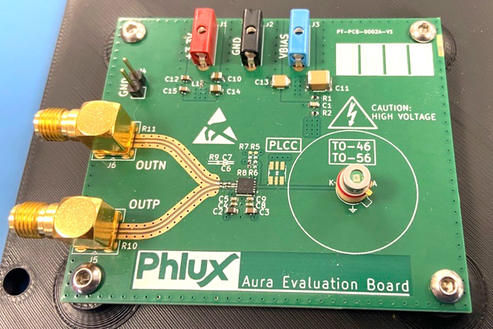 The Phlux Aura APD evaluation board for 1550nm IR sensors. 