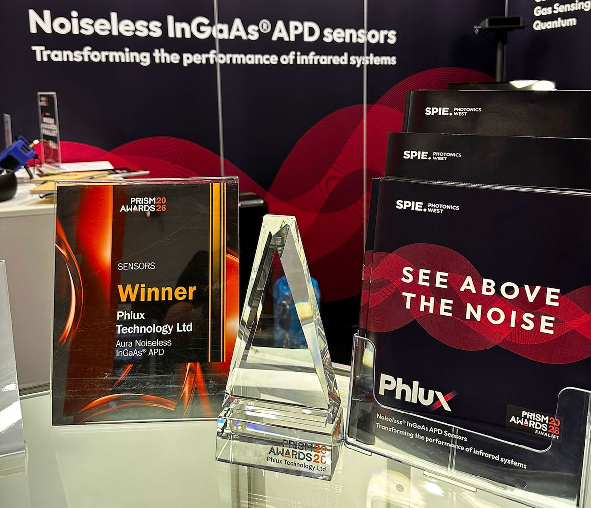 Aura Noiseless InGaAs APD Technology wins the ‘Sensors’ category of the 2026 SPIE Prism Awards.