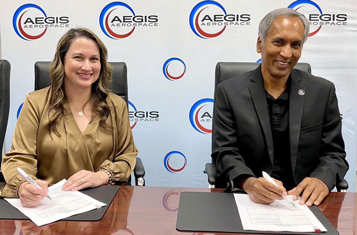 Aegis Aerospace’s CEO Stephanie Murphy and United Semiconductors’ chief technologist Dr Partha Dutta officially pen contract to advance the manufacturing of semiconductors in space via Aegis Aerospace’s AMMP platform.