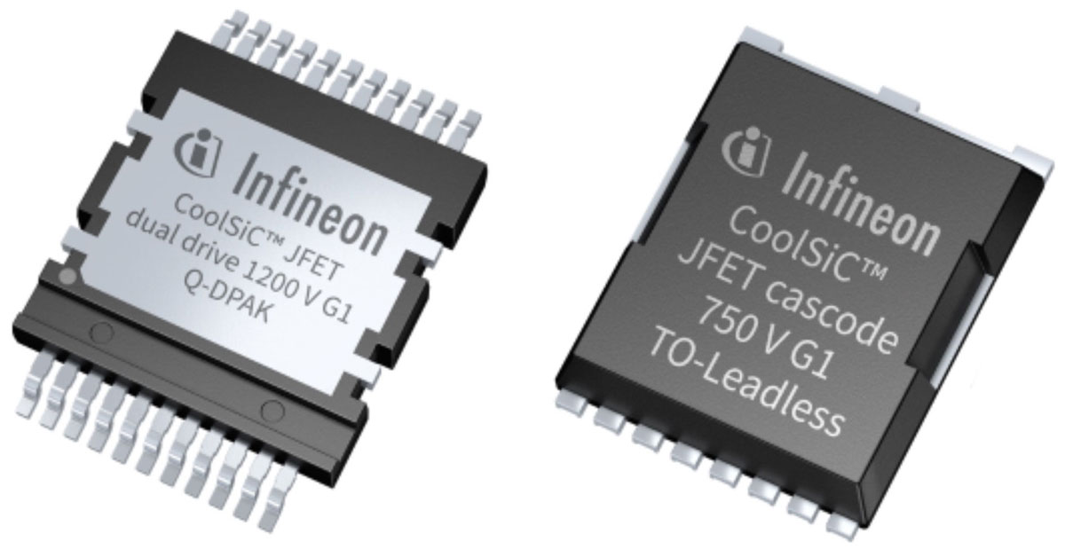 Infineon’s CoolSiC JFET portfolio is extended by normally-off configurations, combining a CoolSiC JFET with an Infineon OptiMOS low-voltage Si MOSFET in a single package. 